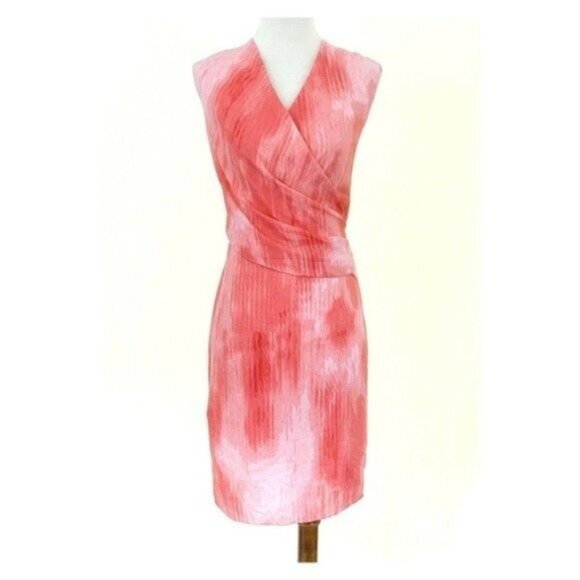T Tahari Sleeveless Faux Wrap Bodice Seraphina Paradiseo Pink Chiffon Dress Sz S - Picture 3 of 9